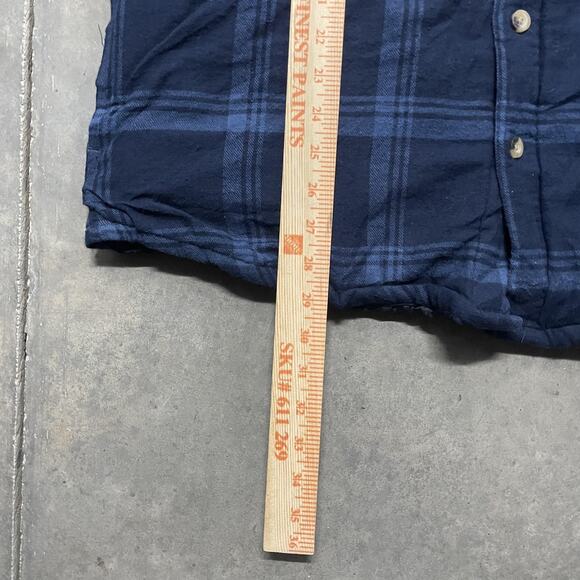 Wrangler Authentics Jacket Mens Large Blue Plaid Hooded Flannel Quilted Shacket - Picture 4 of 6